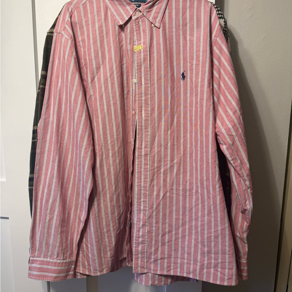 Ralph Lauren Pink and White Striped Button Down Shirt